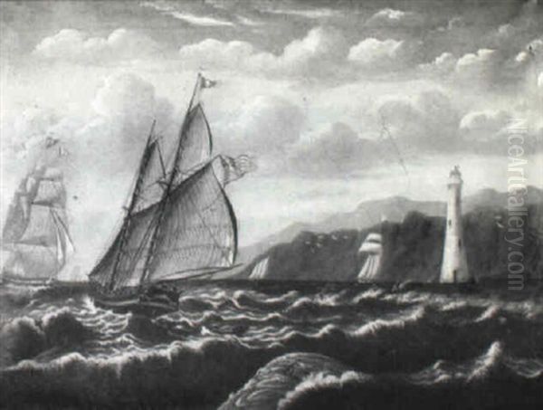 Coastal View With Sailing Vessels And Lighthouse - view 1