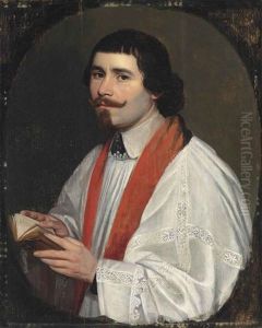 Portrait Of A Cleric, Half-length, In A White Surplice And Crimson Stole, Holding A Book, In A Feigned Oval