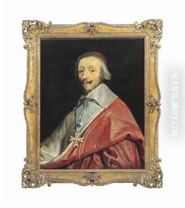 Portrait Of Cardinal De Richlieu (1585-1642), Bust-length, In Cardinal's Robes And Wearing The Order Of The Saint-esprit by Philippe de Champaigne