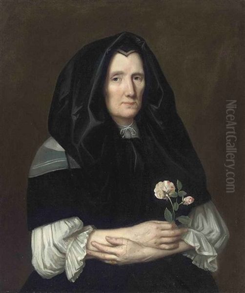 Portrait Of A Lady In A Black Mantle, With Roses In Her Right Hand - view 1