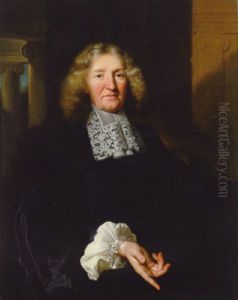 Portrait Of Nicolas Henin De Cuvilers In Black Costume And A Lace Collar, Before A Colonnade