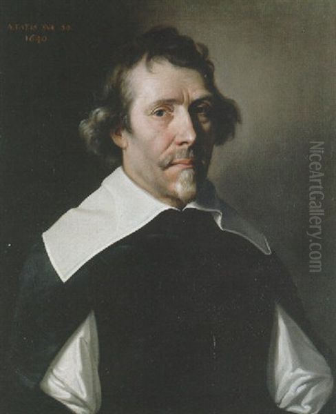Portrait Of A Cleric, Aged 56, In A Black Coat With Slashed Sleeves - view 1
