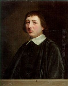 Portrait Of A Gentleman, Half Length, In A Black Coat And White Collar