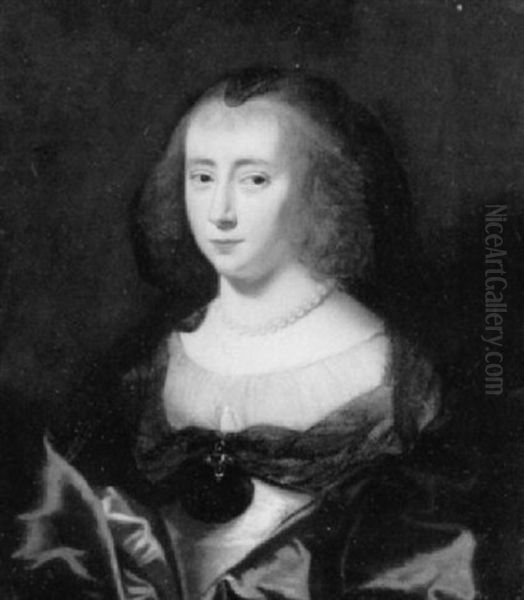 Portrait Of A Lady, Bust Length, Wearing A Blue And White Satin Dress And A Black Shawl - view 1
