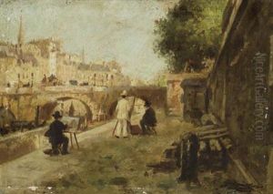 Maler In Einer Strasse Von Paris by Amelle Champein