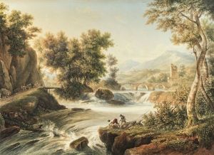 A Mountain River Landscape With Fishermen (1830) A Mountain River Landscape With Fishermen (1830)