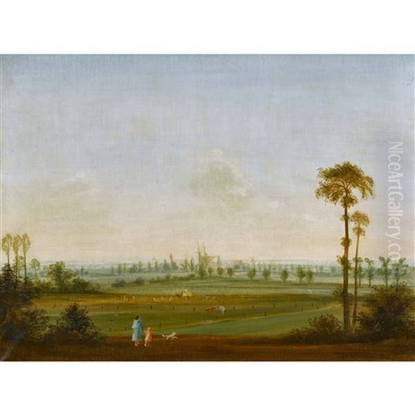 Weite Landschaft Mit Frau, Kind Und Hund - view 1
