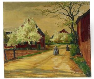 Dorfstrase Mit Bluhenden Baumen Dorfstrase Mit Bluhenden Baumen