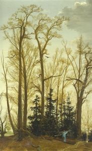 Herbstlicher Wald Mit Reisigsammlerin by Theodore Champion