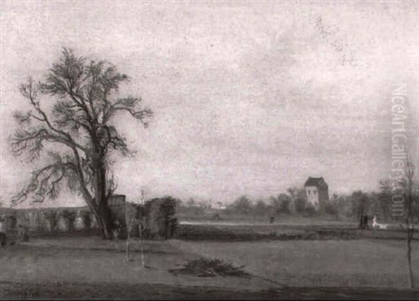 Niederrheinische Landschaft Mit Spaziergangern - view 1