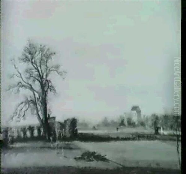 Niederrheinische Landschaft Mit Spaziergangerin - view 1