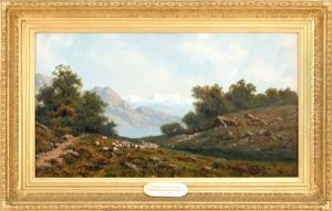 Valley Landscape With Grazing Sheep And Distant Mountains by Benjamin Champney