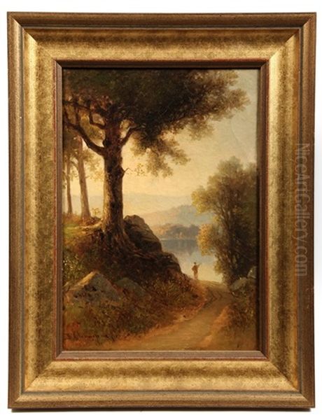 Fisherman On Streamside Road, Autumn - view 1