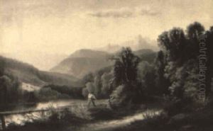 A Farmer At A Riverside With Mountains The Background (new Hampshire?) A Farmer At A Riverside With Mountains The Background (new Hampshire?)