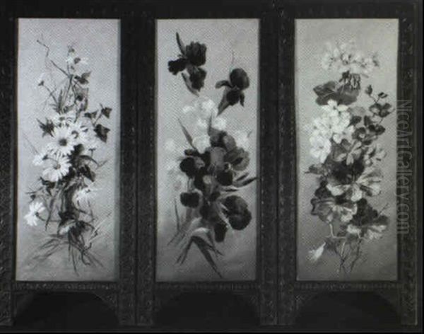 Daisies, Iris And Geraniums/a Triptych Of Floral Still Lifes - view 1