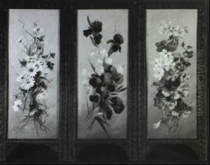 Daisies, Iris And Geraniums/a Triptych Of Floral Still Lifes by Benjamin Champney