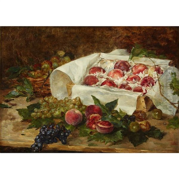 Outdoor Still Life With Peaches And Grapes - view 1