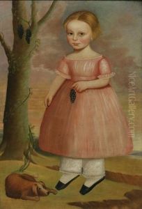 Young Girl Holding A Cluster Of Grapes With Her Dog At Her Feet by Joseph Goodhue Chandler