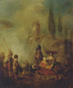 Figures Resting In A Landscape by Jerome-Francois Chantereau