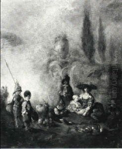 Gypsy Family At Rest In A Park