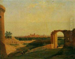 Vue D'avignon Avec La Cite Des Papes Prise De Villeneuve Les Avignons by Antoine Chantron