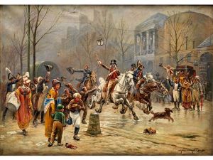 Reiter Bringen Eine Nachricht In Die Strassen Von Paris by Eugene Chaperon