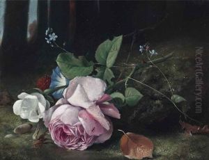 Roses, Forget-me-nots, And Convolvulus In A Forest Clearing Roses, Forget-me-nots, And Convolvulus In A Forest Clearing