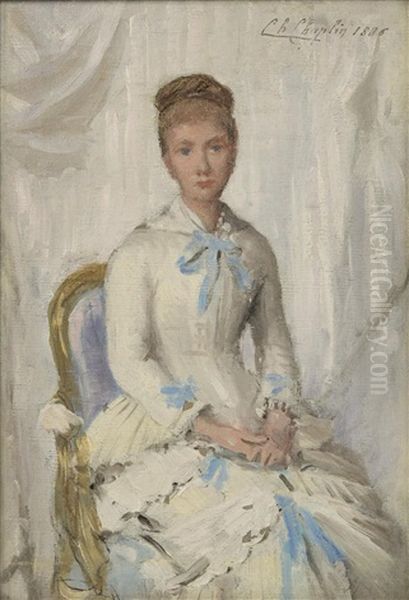 Portrait Of A Woman In White With Blue Trim - view 1