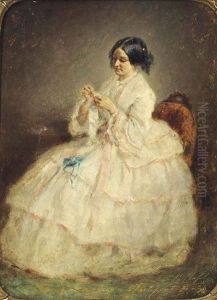 A Seamstress At Work by Charles Joshua Chaplin