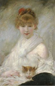 Portrait Of A Lady, Seated Half-length, A Cat On Her Lap