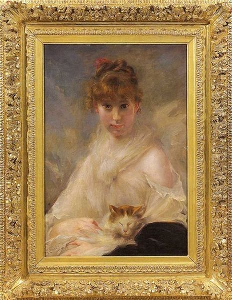 Young Girl With Cat - view 1