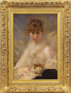 Young Girl With Cat by Charles Joshua Chaplin