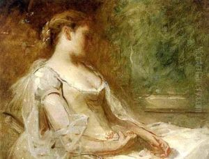Schlummernde Junge Frau In Weissem Kleid by Charles Joshua Chaplin