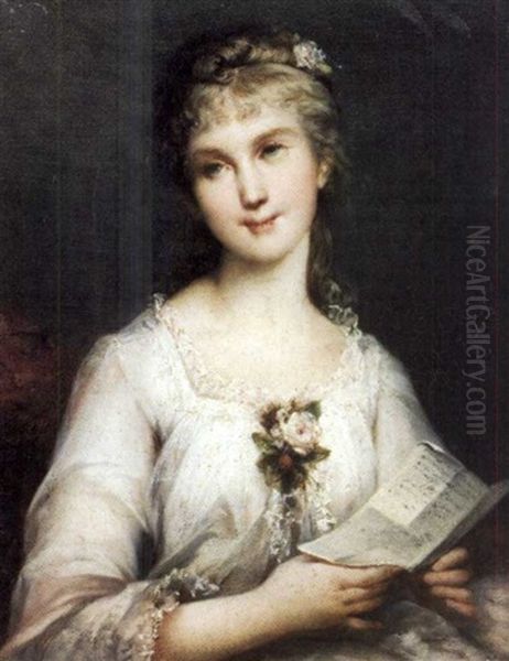 Portrait De Jeune Femme En Buste Tenant Une Lettre - view 1