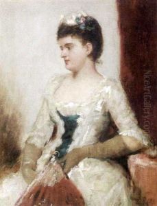 Portrait De Femme Au Eventail Rouge by Charles Joshua Chaplin