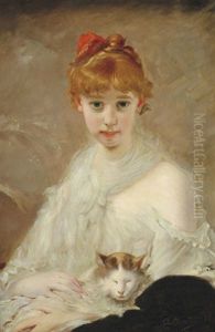 Portrait De Jeune Fille Au Chat by Charles Joshua Chaplin