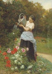 A Young Girl With A Dove by Charles Joshua Chaplin