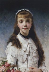 Head Of A Young Beauty With A Basket Of Flowers