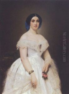Portrait De Femme A La Robe Blanche by Charles Joshua Chaplin