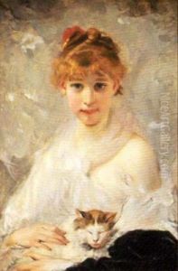 A Young Lady And Sleeping Cat