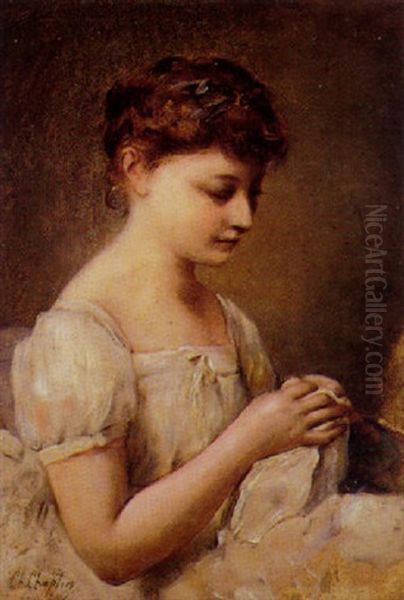 Portrait Of A Young Woman Mending - view 1