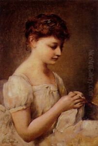 Portrait Of A Young Woman Mending
