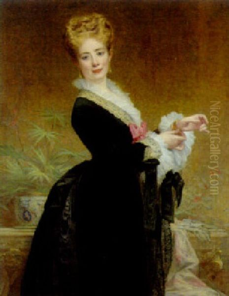 Portrait Of An Elegant Lady, Wearing A Black Dress Trimmed With Lace - view 1