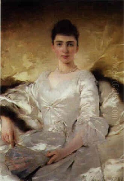 Portrait Of An Elegant Lady, Wearing A White Satin Dress - view 1