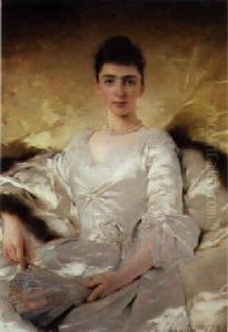 Portrait Of An Elegant Lady, Wearing A White Satin Dress Portrait Of An Elegant Lady, Wearing A White Satin Dress