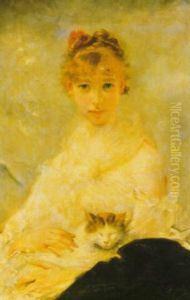 Jeune Fille Caressant Un Chat by Charles Joshua Chaplin