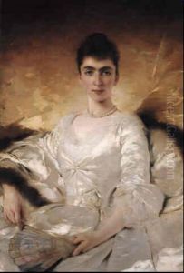 Portrait Of An Elegant Lady In White by Charles Joshua Chaplin