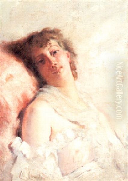 A Woman Reclining On A Pillow - view 1