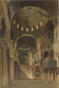 Vue Du Transept Nord De La Basilique Saint-marc A Venise. by Gabriel Auguste Ancelet