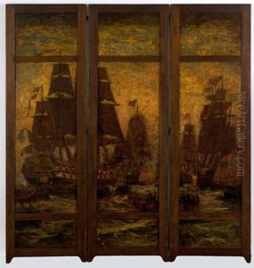 Folding Screen Depicting The Battle Of Trafalgar by Carlton Theodore Chapman